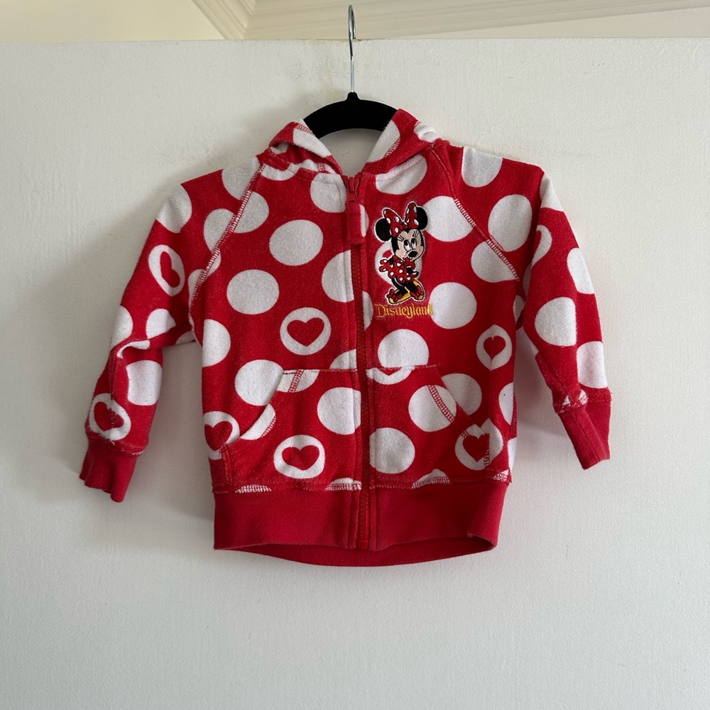 Disney Parks Disneyland Girls Red Polka Dot Terry Cloth Zip Up Hoodie size XXS